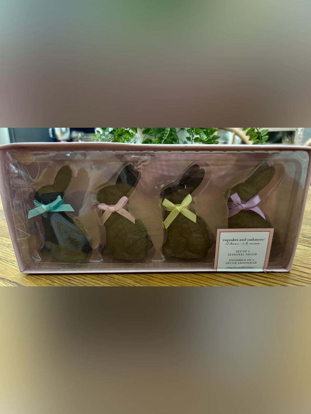 cupcakes & cashmere Chocolate Bunny Figurines with pastel bows